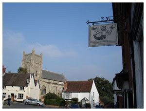 The Orford and Butley Oysterage with the Chruch across the town square